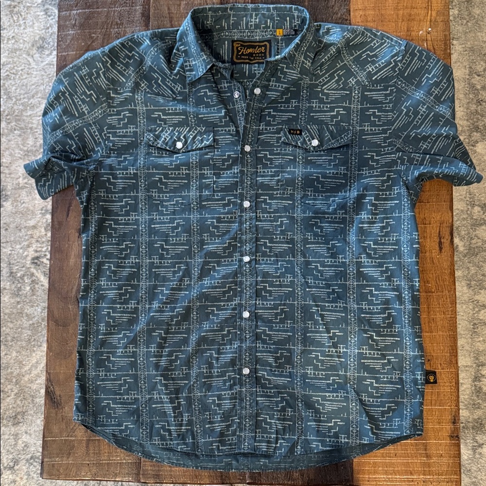 Howler Brothers Teal Geometric Button Down Shirt